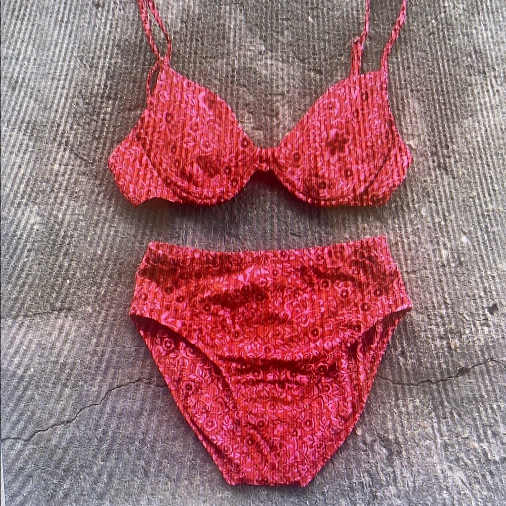 Red Floral Bikini Set